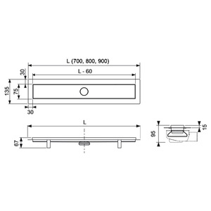 Pachet rigola dus Linus Plate 2 in 1 700 mm reversibila